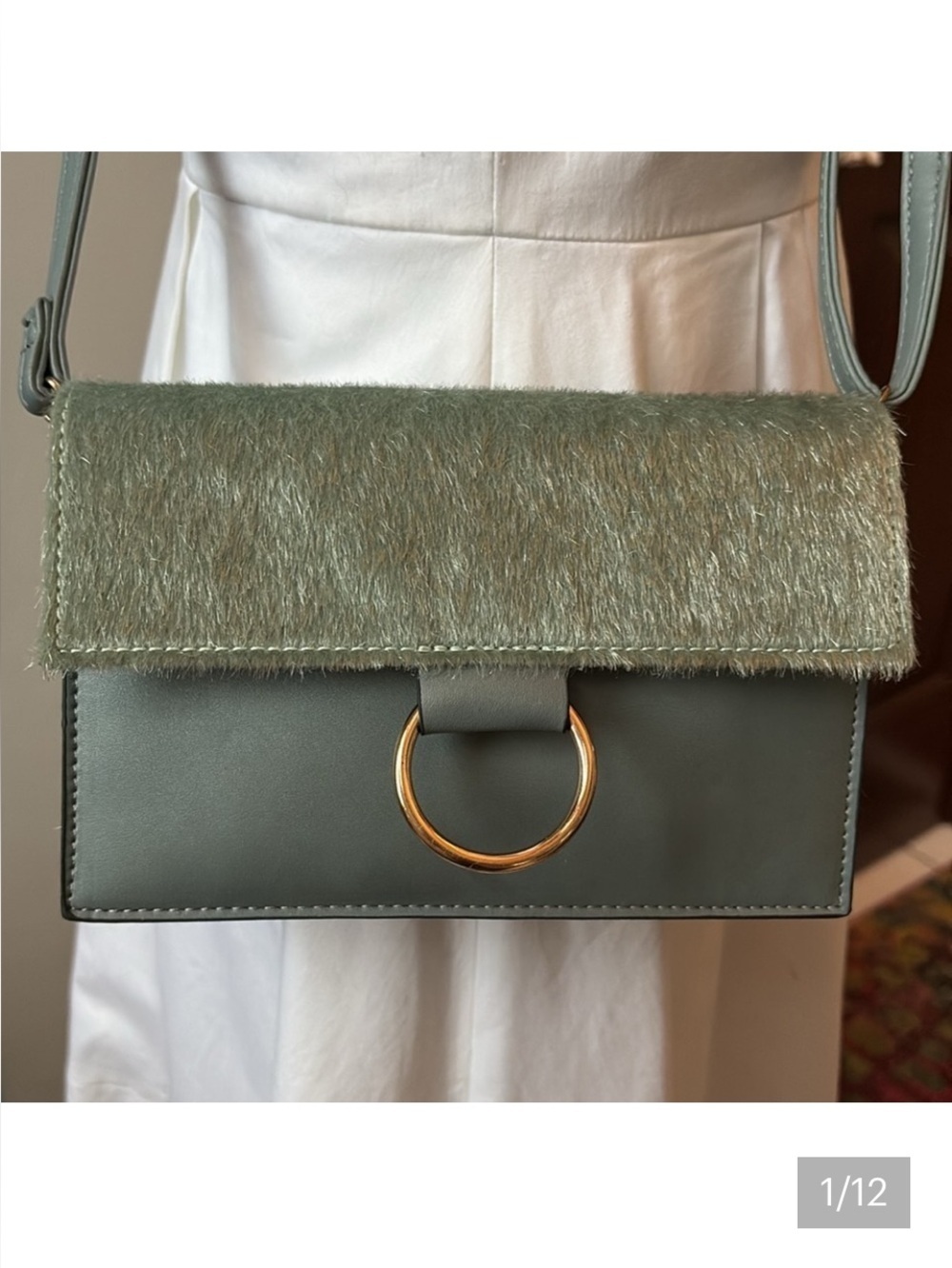 Faux haircalf Crossbody bag   shoulder bag  vegan leather mint green  NWOT